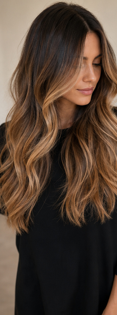 Fertiges Balayage-Ergebnis – glänzendes, weiches Haar mit natürlichem Farbverlauf