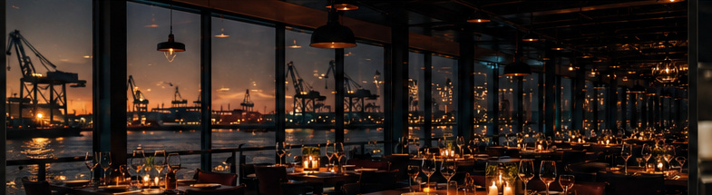 Innenraum mit Blick auf den Hamburger Hafen