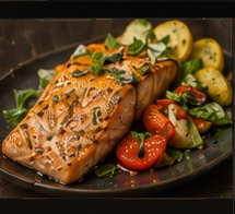 Gebratenes Lachsfilet mit Gemüse