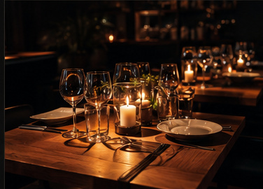 Gedeckter Tisch im Abendlicht